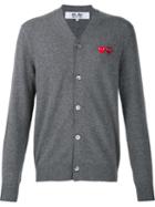 Comme Des Garçons Play 'double Heart' Cardigan, Men's, Size: Small, Grey, Wool