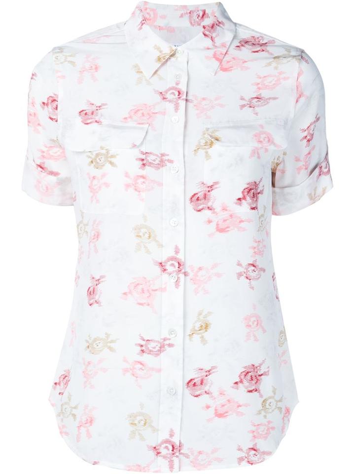 Equipment Floral Print Shirt, Women's, Size: Large, White, Silk