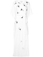 Oscar De La Renta Seagull Embroidered Cascade Sleeve Gown - White
