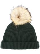 N.peal Cashmere Ribbed Beanie, Women's, Green, Cashmere/racoon Fur