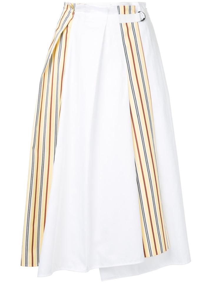 Jil Sander Navy Side Stripe Paperbag Midi Skirt - White