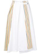 Jil Sander Navy Side Stripe Paperbag Midi Skirt - White