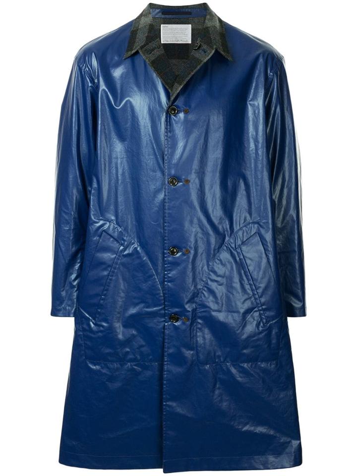 Kolor Contrast Collar Single Breasted Coat - Blue