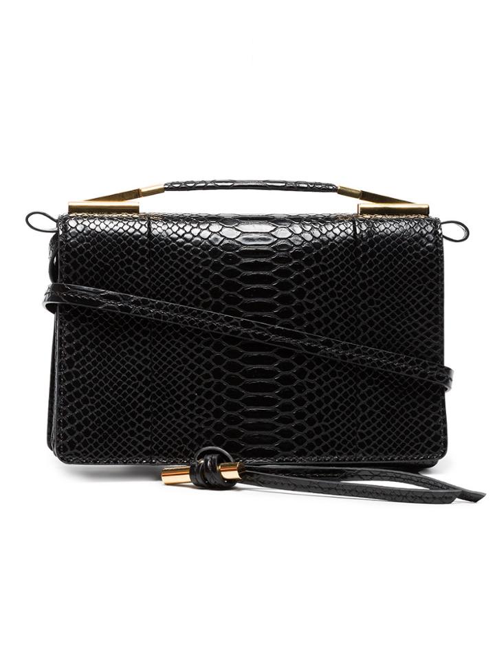 Stella Mccartney Black Small Snake Embossed Shoulder Bag