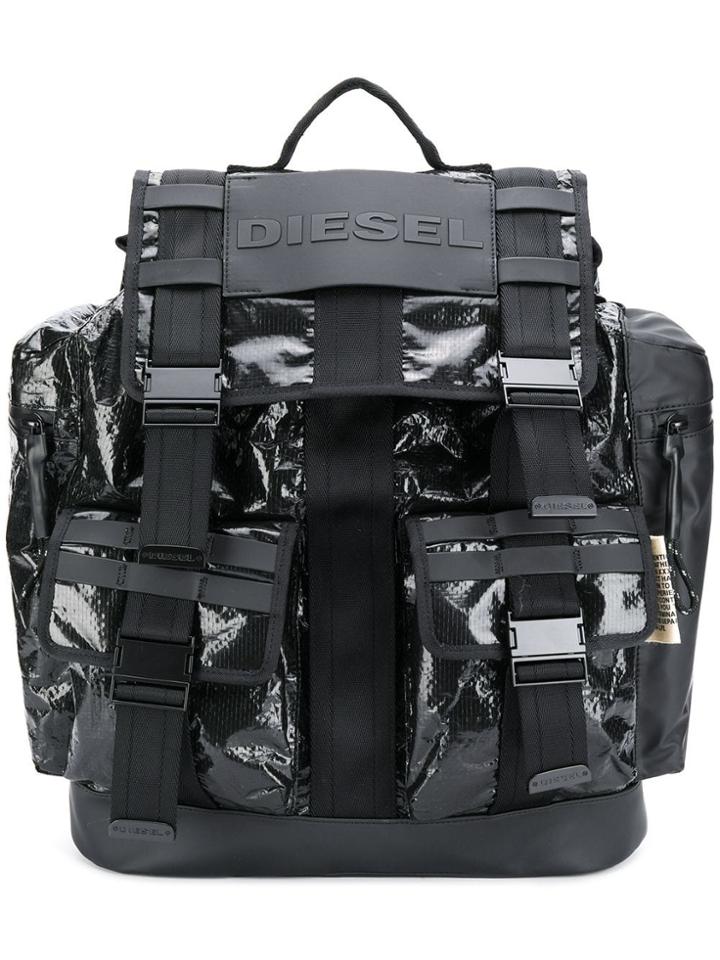Diesel Large Buckle Backpack - Black
