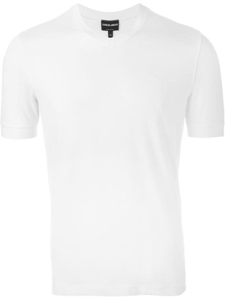 Giorgio Armani V-neck Fitted T-shirt, Men's, Size: 50, White, Spandex/elastane/viscose