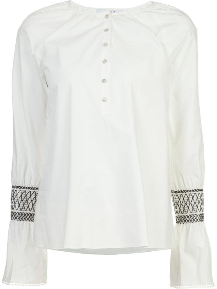 Derek Lam 10 Crosby Embroidered Flared Cuff Shirt, Women's, Size: 2, White, Cotton