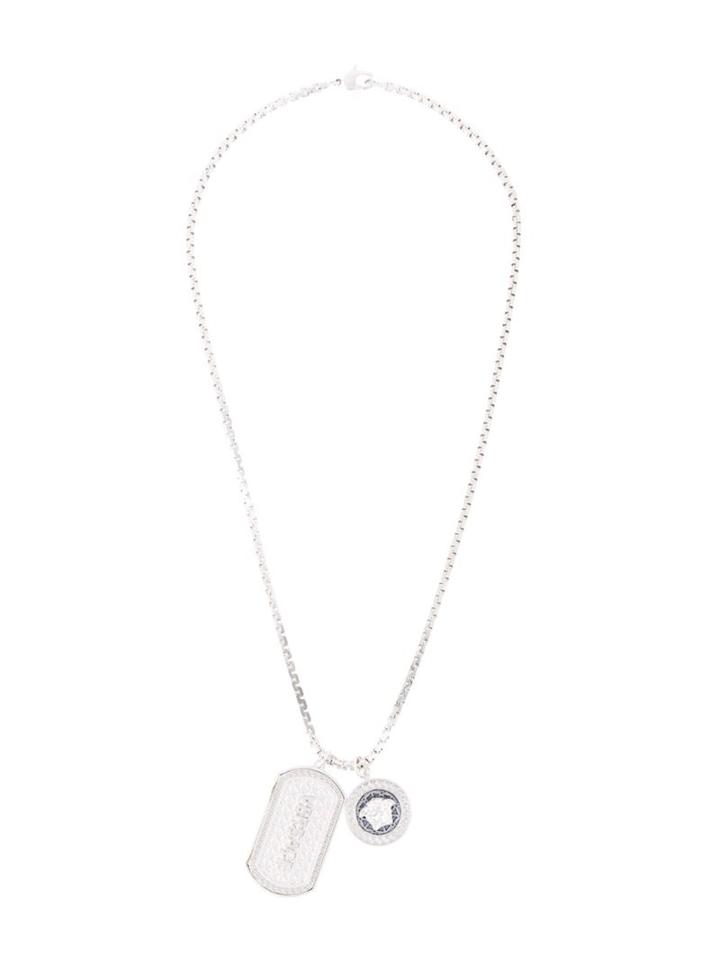 Versace Double Dog Tag Necklace, Men's, Metallic