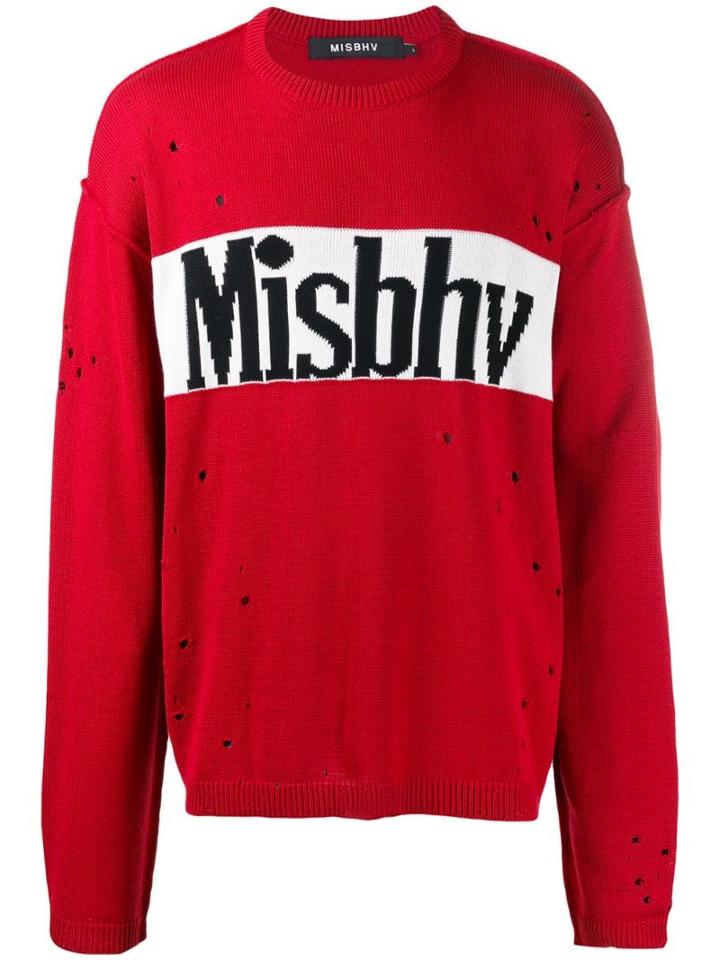 Misbhv Distressed Effect Logo Sweater - Red