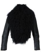 Dion Lee 'shearling Collar' Biker Jacket, Women's, Size: 10, Black, Calf Leather/lamb Skin