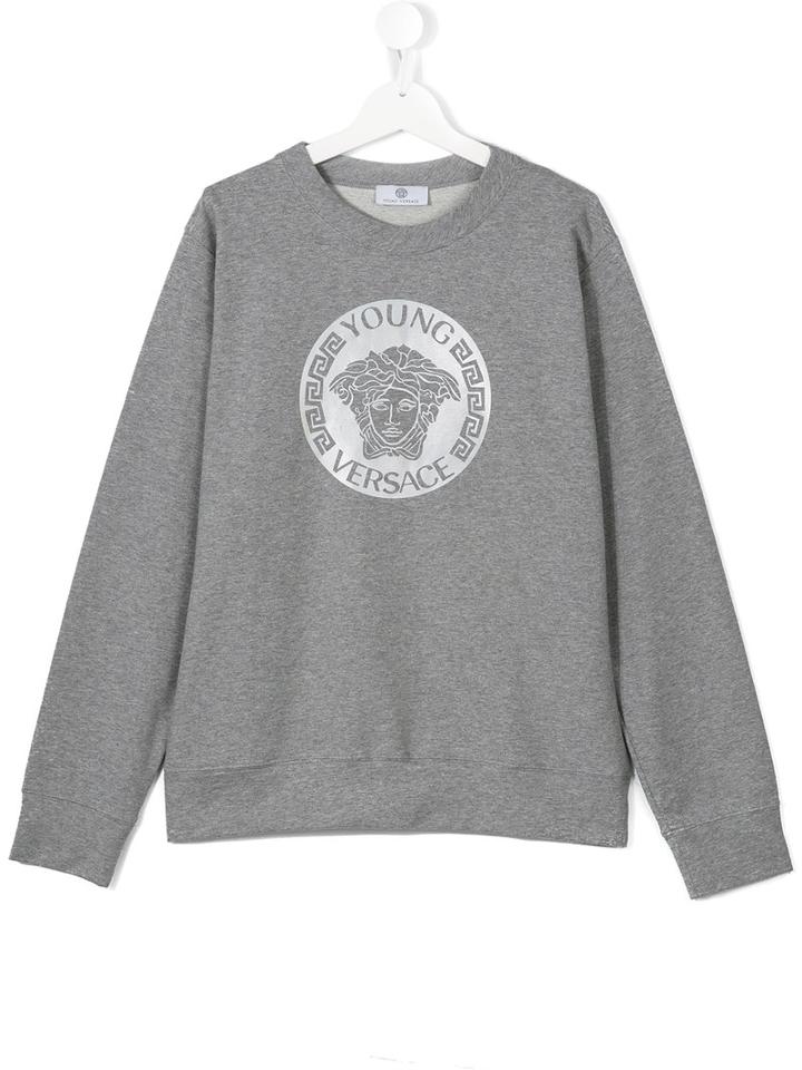 Young Versace Medusa Logo Print Sweatshirt, Boy's, Size: 14 Yrs, Grey