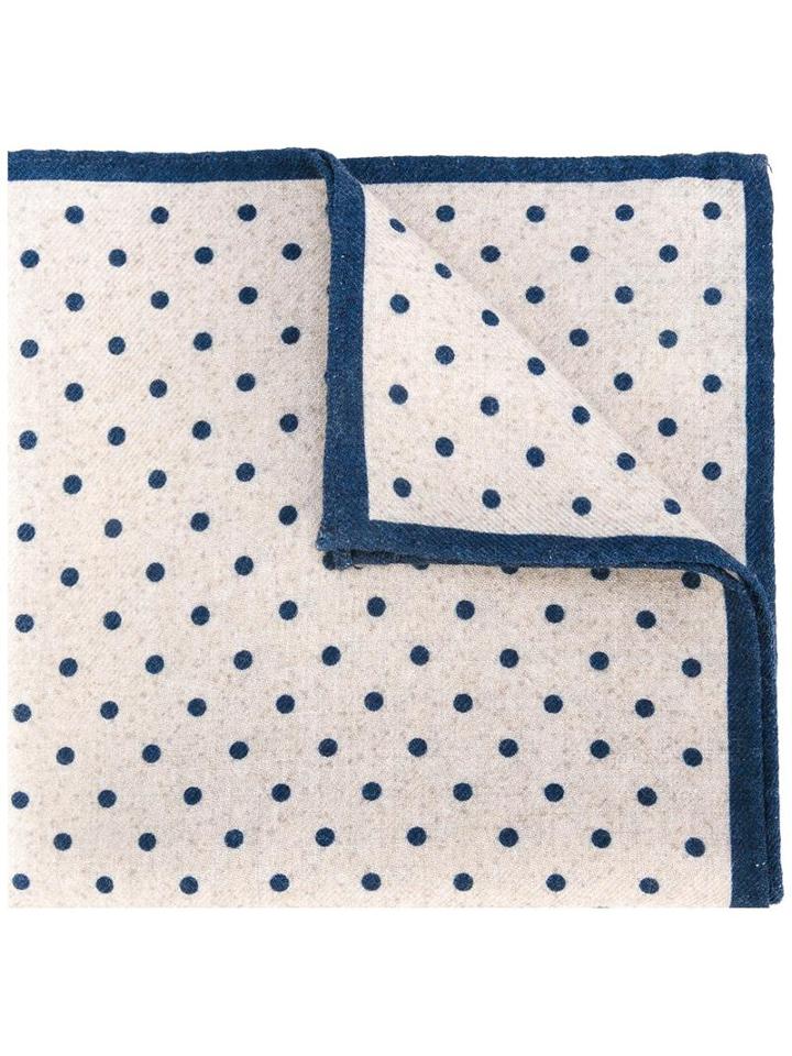 Eleventy Polka Dot Pocket Square Scarf, Men's, Blue, Wool