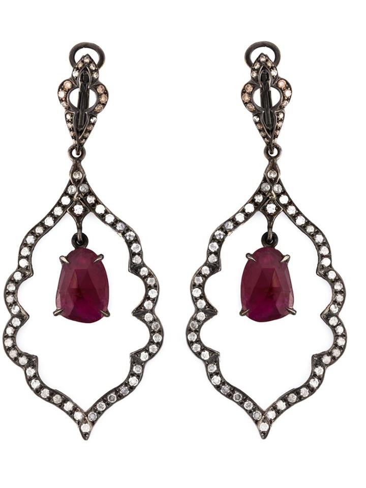 Loree Rodkin Diamond And Ruby Drop Earrings - Black