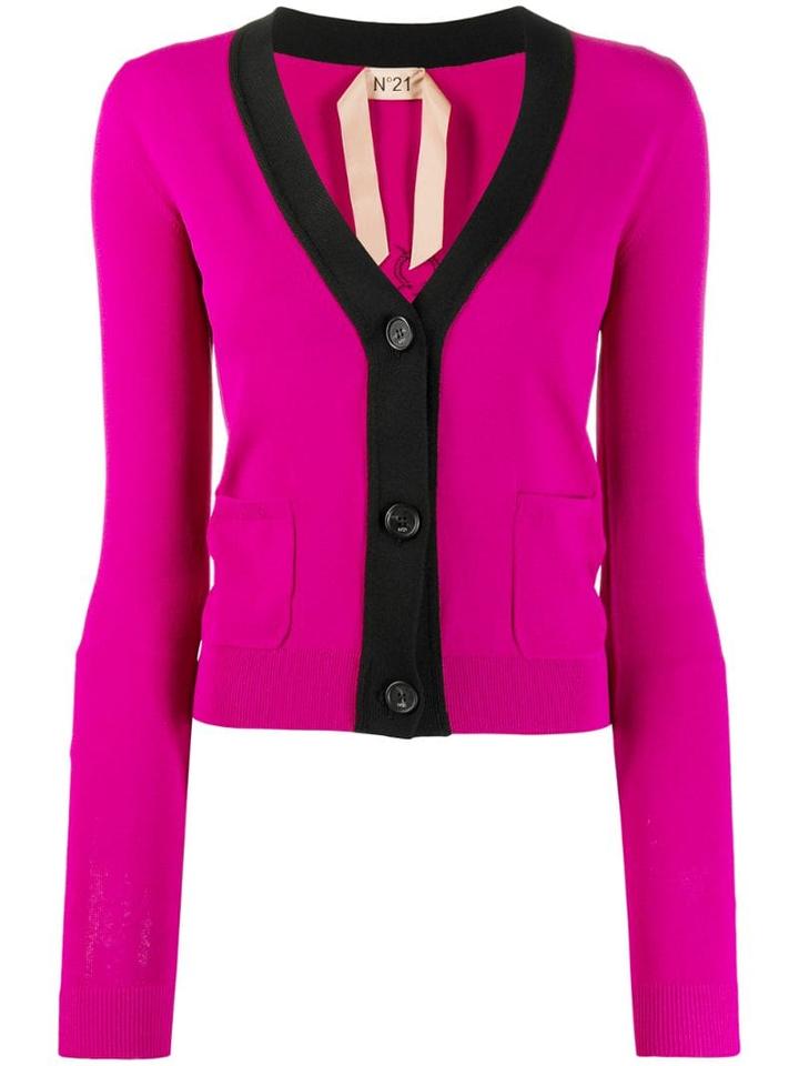Nº21 Contrast Trim Logo Cardigan - Pink