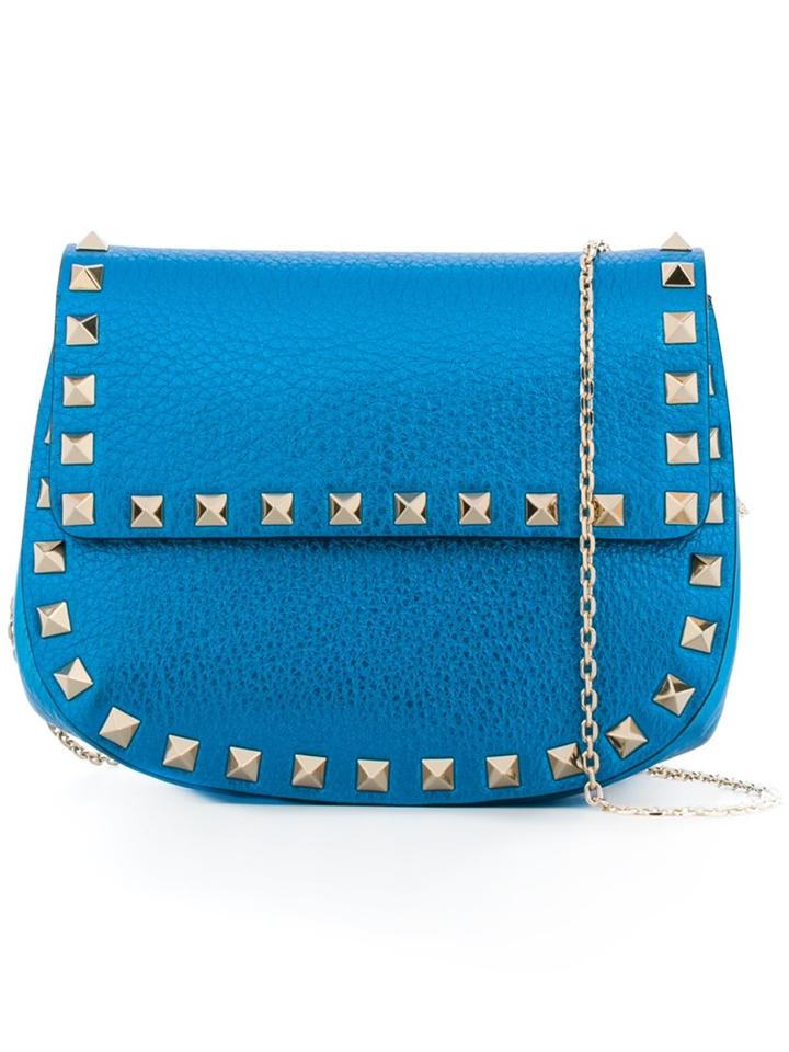 Valentino 'rockstud' Foldover Clutch, Women's, Blue