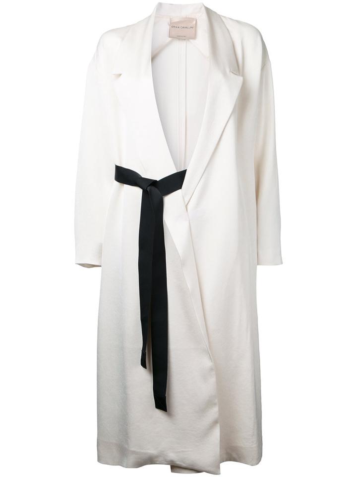 Erika Cavallini Belted Coat, Women's, Size: 48, White, Polyester/acetate