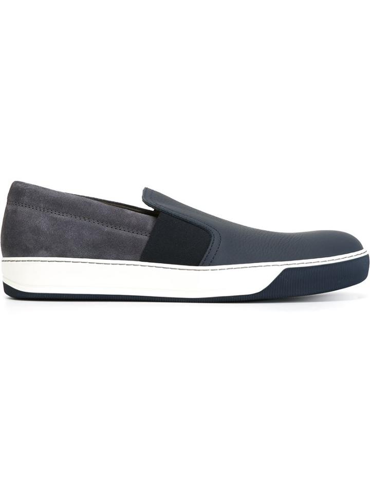 Lanvin Panelled Slip-on Sneakers, Men's, Size: 11, Blue, Calf Leather/suede/rubber