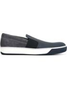 Lanvin Panelled Slip-on Sneakers, Men's, Size: 11, Blue, Calf Leather/suede/rubber