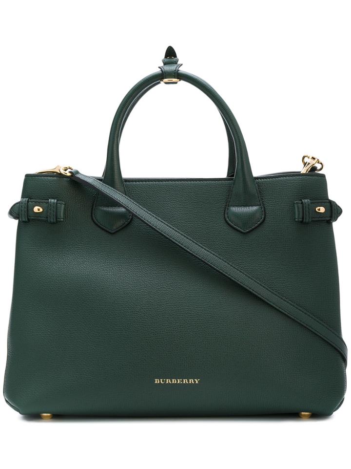 Burberry Medium Banner In Leather And House Check - Green