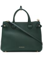Burberry Medium Banner In Leather And House Check - Green