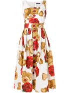 Dolce & Gabbana Rose Biscuit Print Flared Dress - White
