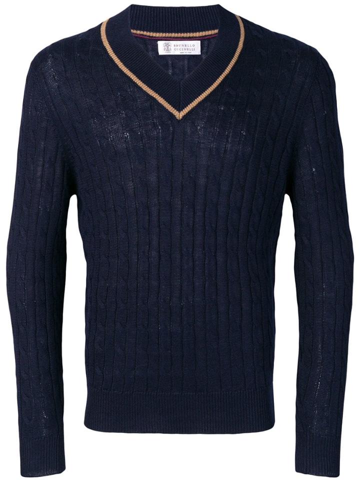 Brunello Cucinelli V-neck Knit Jumper - Blue
