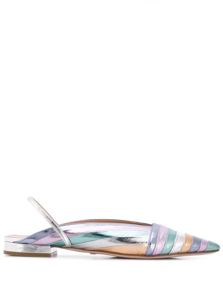Sebastian Metallic Stripe Ballerinas - Silver