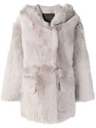 Blancha Hooded Fur Coat - Grey
