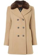 Loveless Double-breasted Fur Collar Coat - Brown
