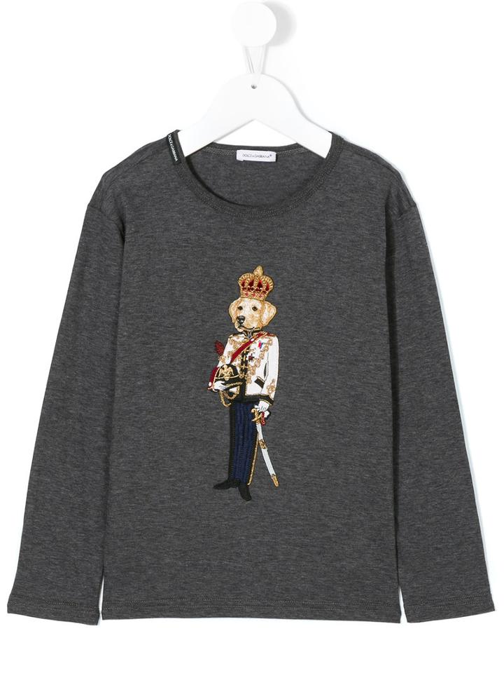 Dolce & Gabbana Kids - King Dog Appliqué Top - Kids - Cotton - 12 Yrs, Grey