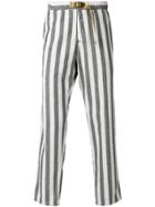 White Sand Striped Ankle Grazer Trousers