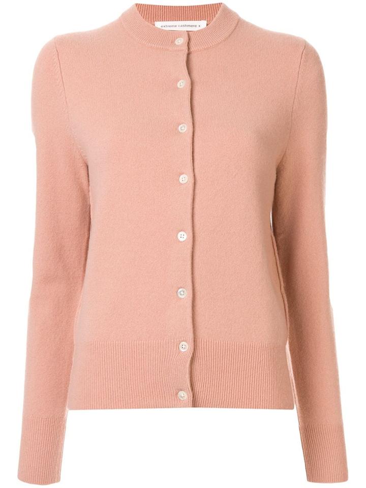 Extreme Cashmere Ribbed Neckline Classic Cardigan - Pink