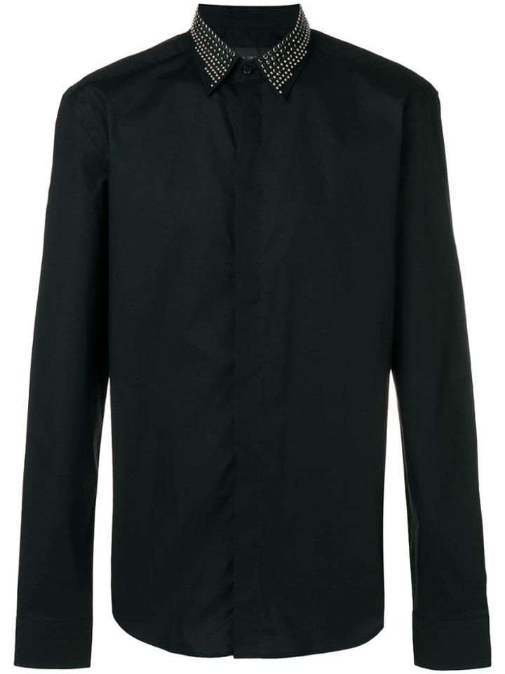 Frankie Morello Studded Collar Shirt - Black