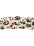 Gucci Headband With Flowers And Stirrups Print - Neutrals