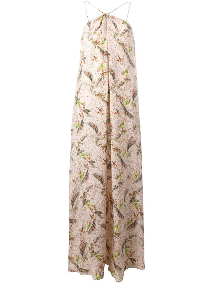 Cacharel Feather Print Long Dress, Women's, Size: 36, Nude/neutrals, Silk