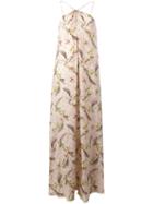 Cacharel Feather Print Long Dress, Women's, Size: 36, Nude/neutrals, Silk