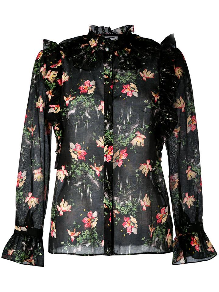 Vilshenko Flower Cloud Blouse, Women's, Size: 8, Black, Cotton/silk