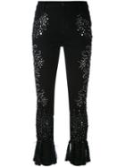 Amen - Embellished Cropped Trousers - Women - Cotton/spandex/elastane/viscose/glass - 44, Black, Cotton/spandex/elastane/viscose/glass