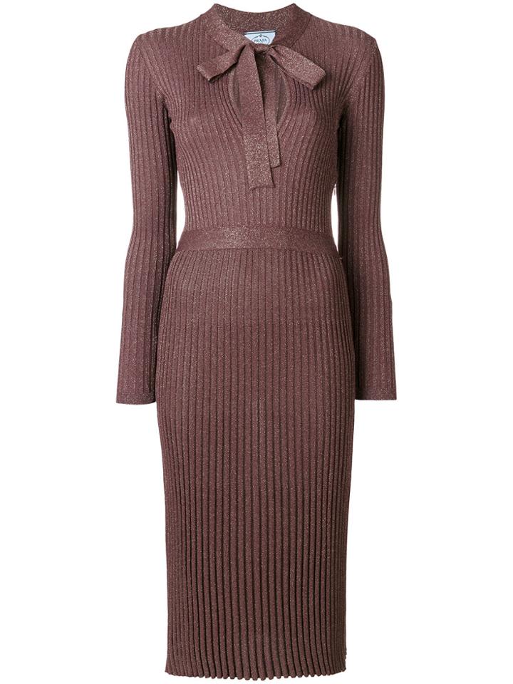 Prada Ribbed Pussy Bow Dress - Pink & Purple
