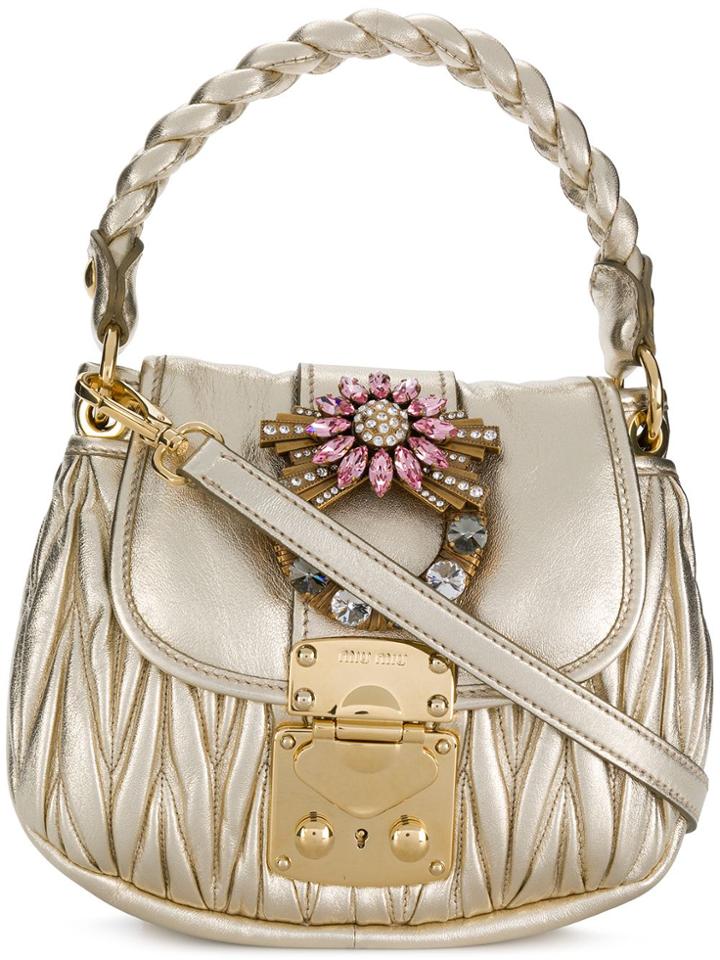 Miu Miu Mini Matelassé Tote - Metallic