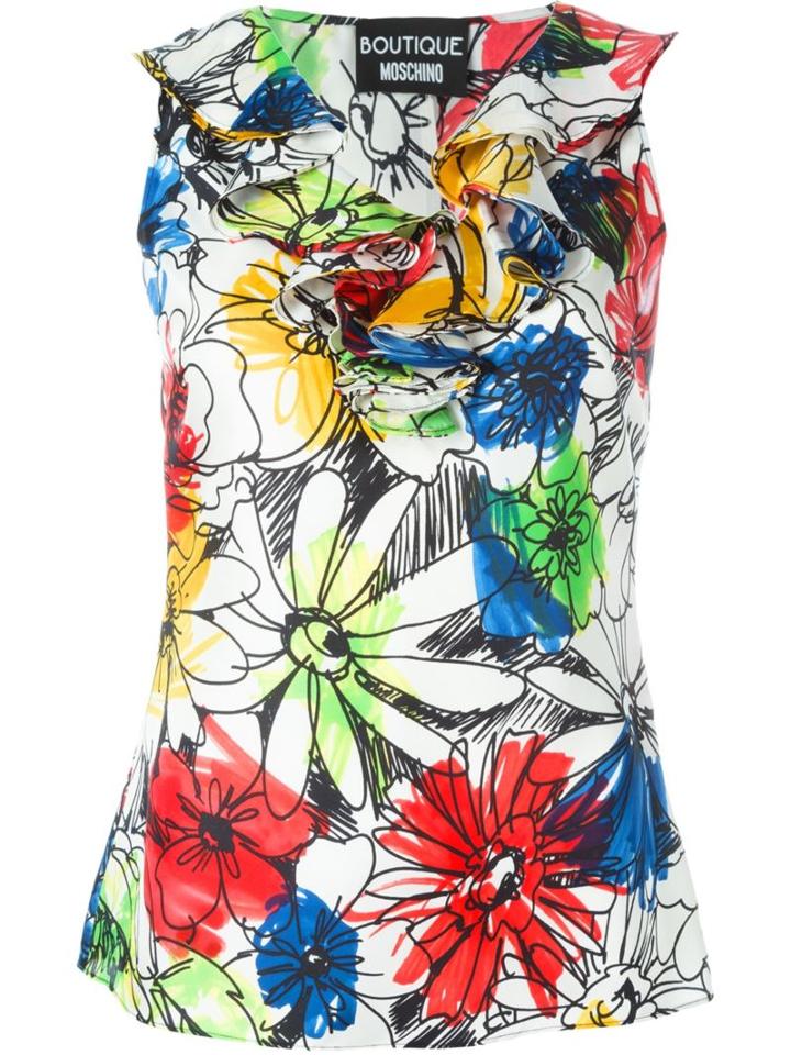 Boutique Moschino Sleeveless Floral Print Top, Women's, Size: 44, White, Silk