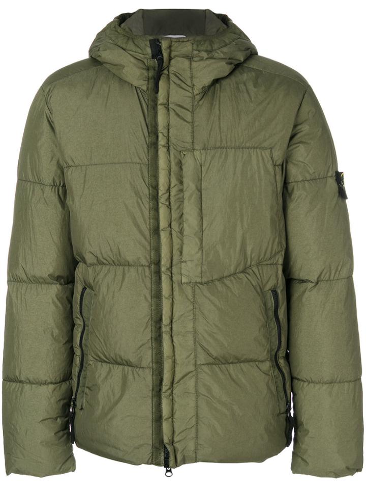 Stone Island Logo Patch Padded Coat - Green