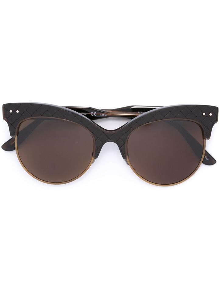 Bottega Veneta Woven Panel Round Frame Sunglasses
