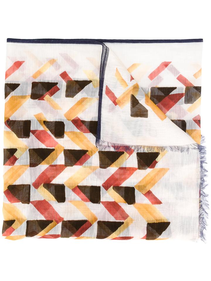 Canali Geometric Pattern Scarf, Men's, Nude/neutrals, Cotton/linen/flax