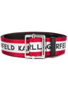 Karl Lagerfeld Logo Embroidered Striped Belt