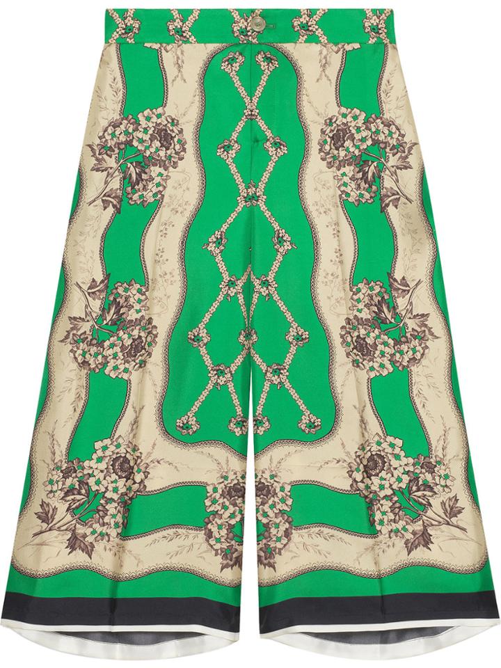 Gucci Garden Chains Print Silk Bermuda Shorts - Green