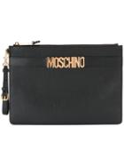 Moschino Logo Strap Clutch, Women's, Black, Leather/metal (other)