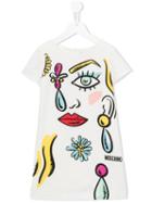 Moschino Kids Face Print T-shirt Dress, Girl's, Size: 6 Yrs, White