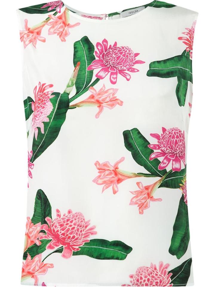 Isolda Sleeveless Floral Blouse, Women's, Size: 38, White, Silk