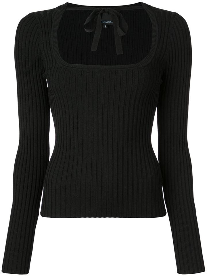 Cynthia Rowley Dakota Ribbed Sweatshirt With Tie Neck - Black
